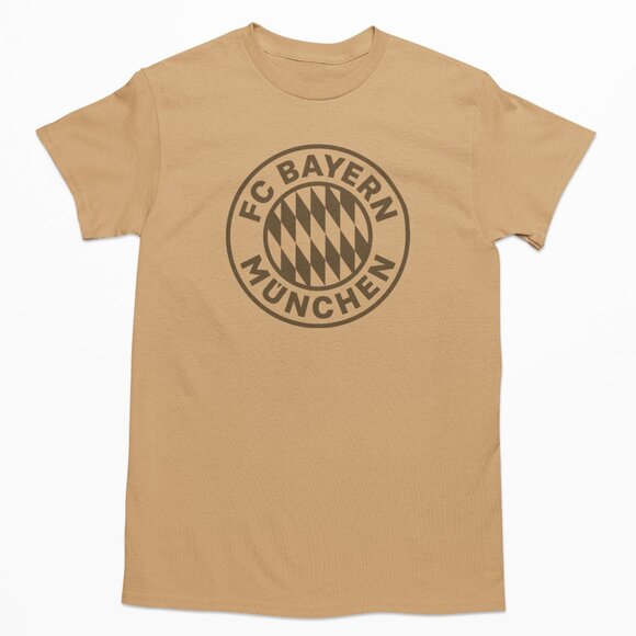 NEW Bayern Munich Brown Tonal Big Logo T-Shirt OLD GOLD TAN - Picture 1 of 2
